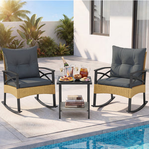 The hand-woven PE rattan is fade-resistant and sun-protective for durability<br>Ensure a stable structure with a heavy-duty metal frame<br>Gently lull you into a state of tranquility with a smooth rocking motion<br>Keep balance with anti-slip pads and sto