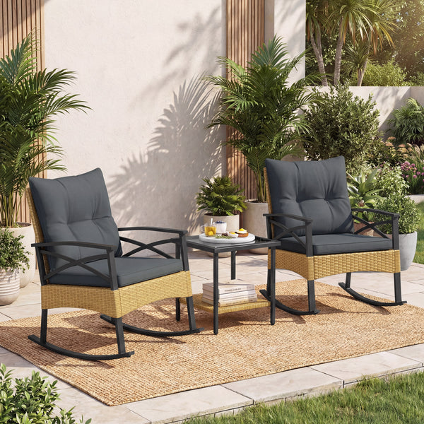 The hand-woven PE rattan is fade-resistant and sun-protective for durability<br>Ensure a stable structure with a heavy-duty metal frame<br>Gently lull you into a state of tranquility with a smooth rocking motion<br>Keep balance with anti-slip pads and sto