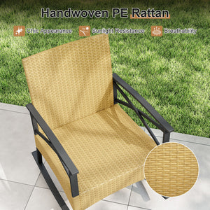 The hand-woven PE rattan is fade-resistant and sun-protective for durability<br>Ensure a stable structure with a heavy-duty metal frame<br>Gently lull you into a state of tranquility with a smooth rocking motion<br>Keep balance with anti-slip pads and sto