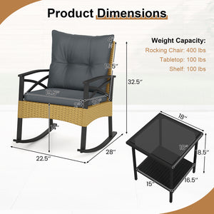 The hand-woven PE rattan is fade-resistant and sun-protective for durability<br>Ensure a stable structure with a heavy-duty metal frame<br>Gently lull you into a state of tranquility with a smooth rocking motion<br>Keep balance with anti-slip pads and sto