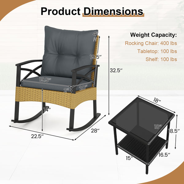 The hand-woven PE rattan is fade-resistant and sun-protective for durability<br>Ensure a stable structure with a heavy-duty metal frame<br>Gently lull you into a state of tranquility with a smooth rocking motion<br>Keep balance with anti-slip pads and sto