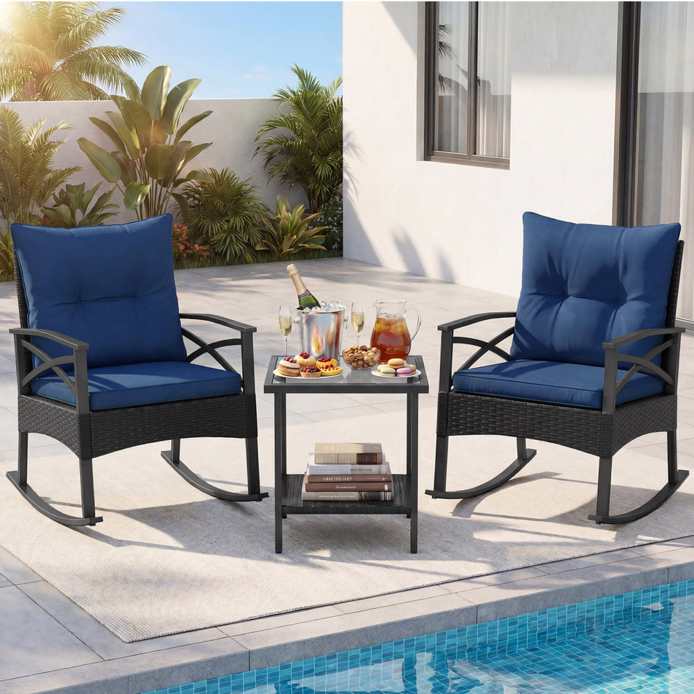 The hand-woven PE rattan is fade-resistant and sun-protective for durability<br>Ensure a stable structure with a heavy-duty metal frame<br>Gently lull you into a state of tranquility with a smooth rocking motion<br>Keep balance with anti-slip pads and sto