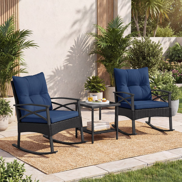 The hand-woven PE rattan is fade-resistant and sun-protective for durability<br>Ensure a stable structure with a heavy-duty metal frame<br>Gently lull you into a state of tranquility with a smooth rocking motion<br>Keep balance with anti-slip pads and sto