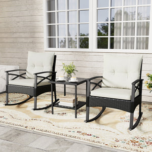 The hand-woven PE rattan is fade-resistant and sun-protective for durability<br>Ensure a stable structure with a heavy-duty metal frame<br>Gently lull you into a state of tranquility with a smooth rocking motion<br>Keep balance with anti-slip pads and sto