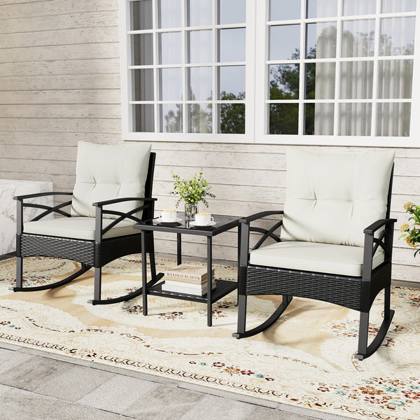 The hand-woven PE rattan is fade-resistant and sun-protective for durability<br>Ensure a stable structure with a heavy-duty metal frame<br>Gently lull you into a state of tranquility with a smooth rocking motion<br>Keep balance with anti-slip pads and sto