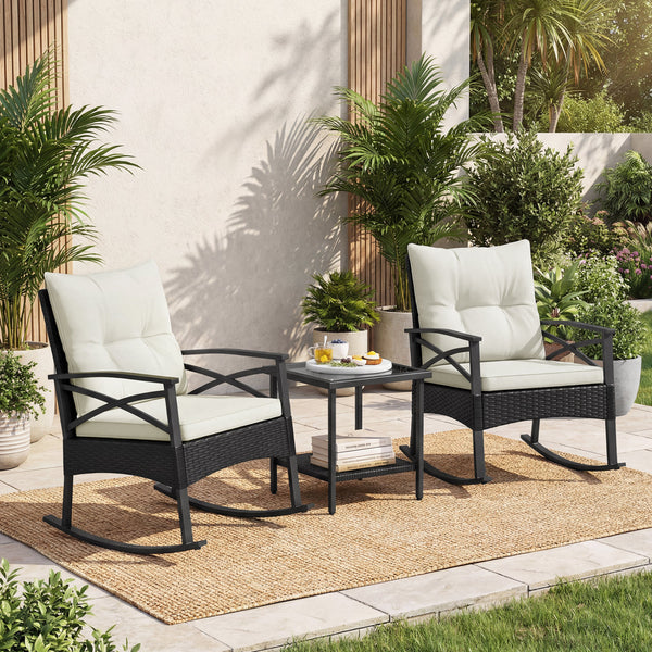 The hand-woven PE rattan is fade-resistant and sun-protective for durability<br>Ensure a stable structure with a heavy-duty metal frame<br>Gently lull you into a state of tranquility with a smooth rocking motion<br>Keep balance with anti-slip pads and sto