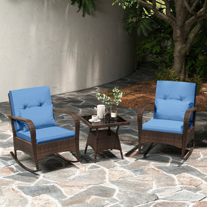 Ergonomic chairs with curved armrests for more comfort<br>Anti-slip mats and bottom stoppers for safe rocking<br>High-quality PE rattan enhances durability and style<br>Cozy cushions feature easy-to-clean zippered covers<br>Elastic lumbar pillows offer ad