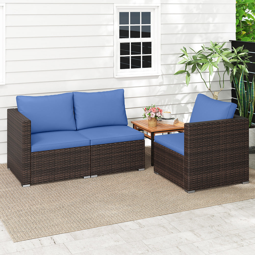 Hand-woven and sun-protective PE rattan for lasting use and beauty<br>Sponge-filled back and seat cushions offer additional coziness<br>Easy to remove and wash cushion covers with convenient zippers<br>Built-in armrests provide more support and relaxation