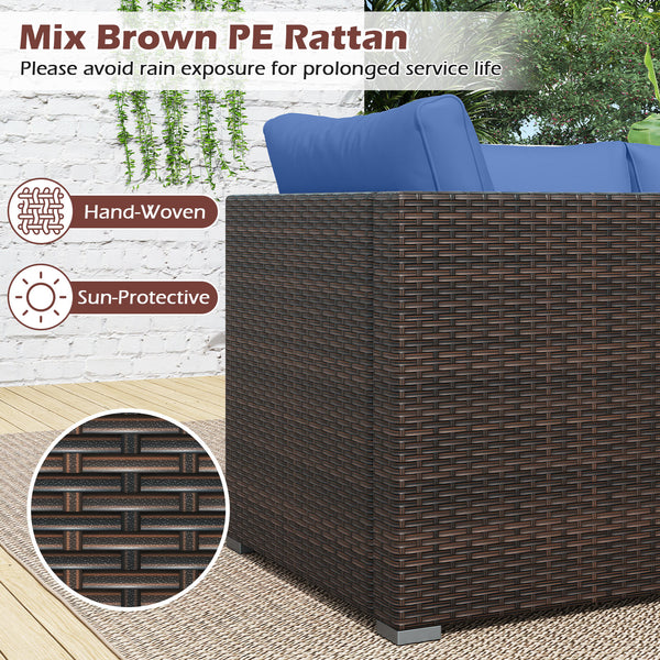 Hand-woven and sun-protective PE rattan for lasting use and beauty<br>Sponge-filled back and seat cushions offer additional coziness<br>Easy to remove and wash cushion covers with convenient zippers<br>Built-in armrests provide more support and relaxation