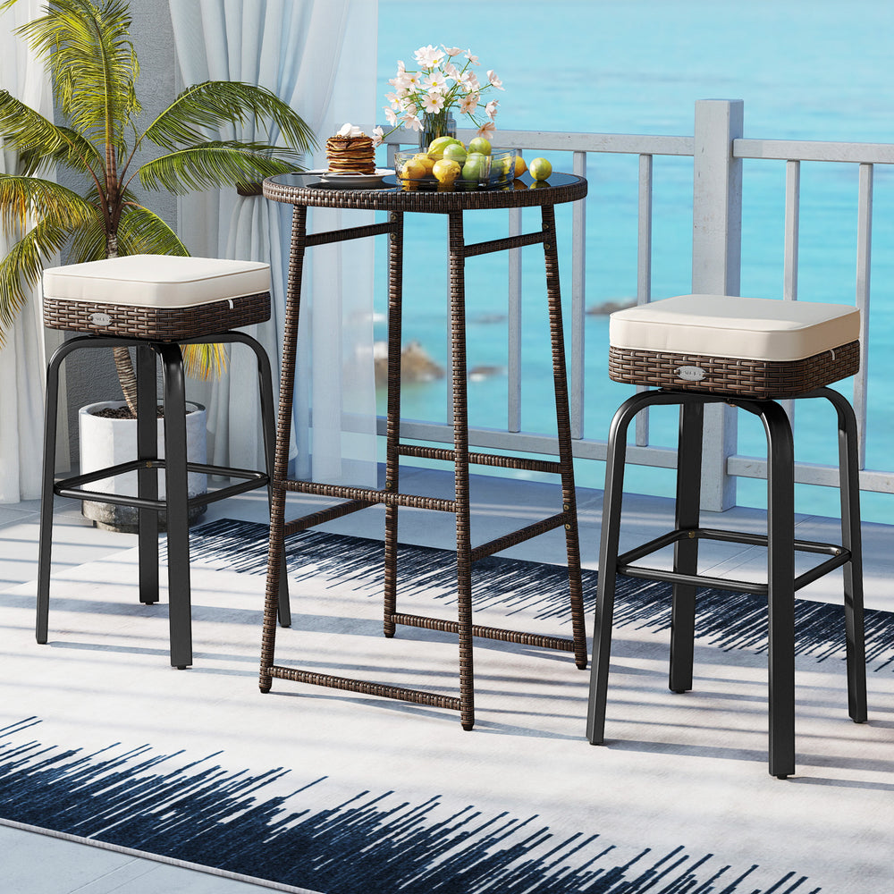 Hand-woven and sun-proof PE rattan for long-lasting use<br>360Â° swivel seats allow you to turn in any direction as needed<br>Sponge-filled cushions offer you an extra layer of comfort<br>Convenient zippers for removal and washing of cushion covers<br>Tog
