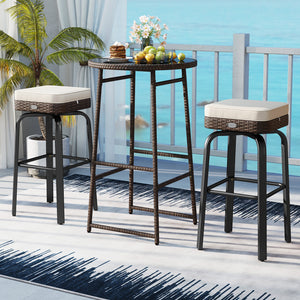 Hand-woven and sun-proof PE rattan for long-lasting use<br>360Â° swivel seats allow you to turn in any direction as needed<br>Sponge-filled cushions offer you an extra layer of comfort<br>Convenient zippers for removal and washing of cushion covers<br>Tog