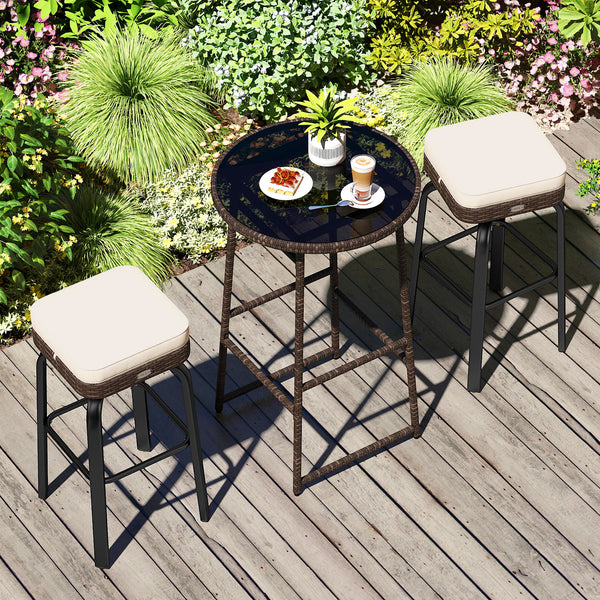 Hand-woven and sun-proof PE rattan for long-lasting use<br>360Â° swivel seats allow you to turn in any direction as needed<br>Sponge-filled cushions offer you an extra layer of comfort<br>Convenient zippers for removal and washing of cushion covers<br>Tog