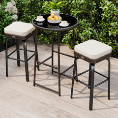 Hand-woven and sun-proof PE rattan for long-lasting use<br>360Â° swivel seats allow you to turn in any direction as needed<br>Sponge-filled cushions offer you an extra layer of comfort<br>Convenient zippers for removal and washing of cushion covers<br>Tog