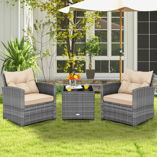 Including 1 table  2 chairs  2 seat cushions  2 back cushions and 1 Instruction<br>Please always keep cushions dry and avoid rain exposure<br>Soft seat and back cushions offer you more comfort<br>Zippered design makes the seat cushion cover easy to remove