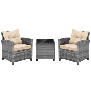 Including 1 table  2 chairs  2 seat cushions  2 back cushions and 1 Instruction<br>Please always keep cushions dry and avoid rain exposure<br>Soft seat and back cushions offer you more comfort<br>Zippered design makes the seat cushion cover easy to remove