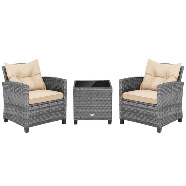 Including 1 table  2 chairs  2 seat cushions  2 back cushions and 1 Instruction<br>Please always keep cushions dry and avoid rain exposure<br>Soft seat and back cushions offer you more comfort<br>Zippered design makes the seat cushion cover easy to remove