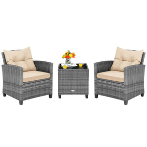 Including 1 table  2 chairs  2 seat cushions  2 back cushions and 1 Instruction<br>Please always keep cushions dry and avoid rain exposure<br>Soft seat and back cushions offer you more comfort<br>Zippered design makes the seat cushion cover easy to remove