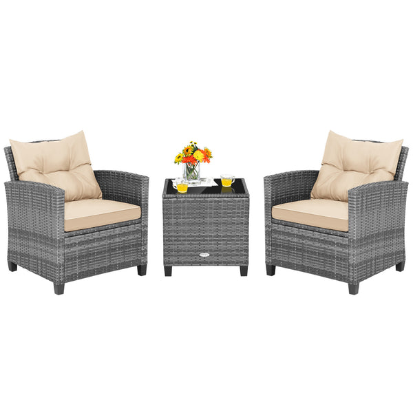 Including 1 table  2 chairs  2 seat cushions  2 back cushions and 1 Instruction<br>Please always keep cushions dry and avoid rain exposure<br>Soft seat and back cushions offer you more comfort<br>Zippered design makes the seat cushion cover easy to remove