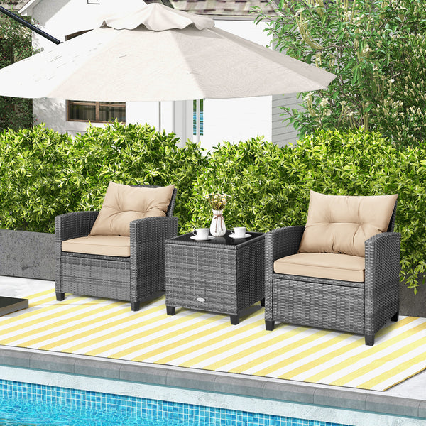 Including 1 table  2 chairs  2 seat cushions  2 back cushions and 1 Instruction<br>Please always keep cushions dry and avoid rain exposure<br>Soft seat and back cushions offer you more comfort<br>Zippered design makes the seat cushion cover easy to remove