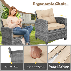 Including 1 table  2 chairs  2 seat cushions  2 back cushions and 1 Instruction<br>Please always keep cushions dry and avoid rain exposure<br>Soft seat and back cushions offer you more comfort<br>Zippered design makes the seat cushion cover easy to remove