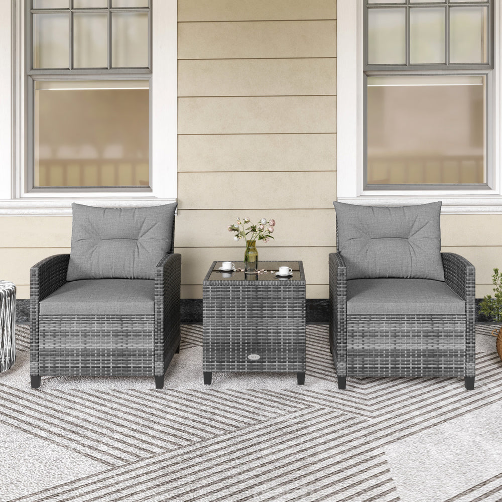 Including 1 table  2 chairs  2 seat cushions  2 back cushions and 1 Instruction<br>Please always keep cushions dry and avoid rain exposure<br>Soft seat and back cushions offer you more comfort<br>Zippered design makes the seat cushion cover easy to remove