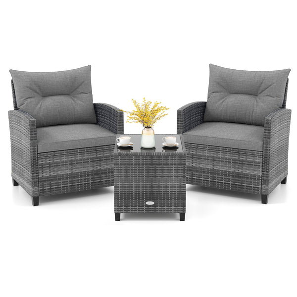 Including 1 table  2 chairs  2 seat cushions  2 back cushions and 1 Instruction<br>Please always keep cushions dry and avoid rain exposure<br>Soft seat and back cushions offer you more comfort<br>Zippered design makes the seat cushion cover easy to remove