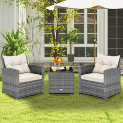 Including 1 table  2 chairs  2 seat cushions  2 back cushions and 1 Instruction<br>Please always keep cushions dry and avoid rain exposure<br>Soft seat and back cushions offer you more comfort<br>Zippered design makes the seat cushion cover easy to remove
