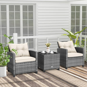 Including 1 table  2 chairs  2 seat cushions  2 back cushions and 1 Instruction<br>Please always keep cushions dry and avoid rain exposure<br>Soft seat and back cushions offer you more comfort<br>Zippered design makes the seat cushion cover easy to remove
