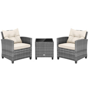 Including 1 table  2 chairs  2 seat cushions  2 back cushions and 1 Instruction<br>Please always keep cushions dry and avoid rain exposure<br>Soft seat and back cushions offer you more comfort<br>Zippered design makes the seat cushion cover easy to remove