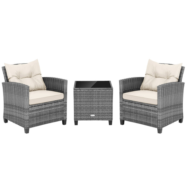 Including 1 table  2 chairs  2 seat cushions  2 back cushions and 1 Instruction<br>Please always keep cushions dry and avoid rain exposure<br>Soft seat and back cushions offer you more comfort<br>Zippered design makes the seat cushion cover easy to remove