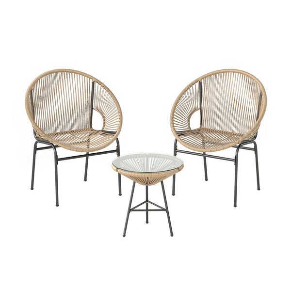 Constructed with sturdy steel pipe featuring high solidness and stability while also being waterproof <br>Made of high-quality plastic rope which has excellent weather resistance and is suitable for outdoor use <br>Chairs with ergonomic backrest for ultra