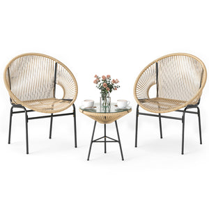 Constructed with sturdy steel pipe featuring high solidness and stability while also being waterproof <br>Made of high-quality plastic rope which has excellent weather resistance and is suitable for outdoor use <br>Chairs with ergonomic backrest for ultra