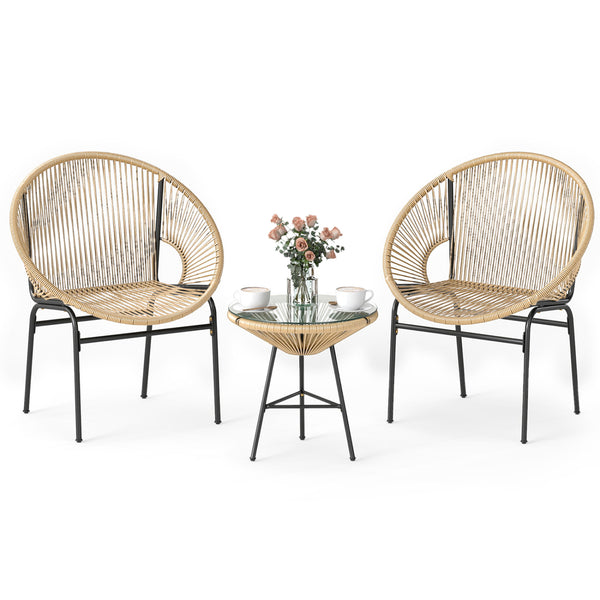 Constructed with sturdy steel pipe featuring high solidness and stability while also being waterproof <br>Made of high-quality plastic rope which has excellent weather resistance and is suitable for outdoor use <br>Chairs with ergonomic backrest for ultra