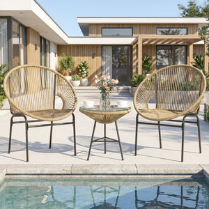 Constructed with sturdy steel pipe featuring high solidness and stability while also being waterproof <br>Made of high-quality plastic rope which has excellent weather resistance and is suitable for outdoor use <br>Chairs with ergonomic backrest for ultra