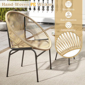 Constructed with sturdy steel pipe featuring high solidness and stability while also being waterproof <br>Made of high-quality plastic rope which has excellent weather resistance and is suitable for outdoor use <br>Chairs with ergonomic backrest for ultra