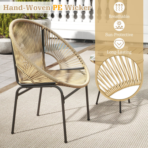 Constructed with sturdy steel pipe featuring high solidness and stability while also being waterproof <br>Made of high-quality plastic rope which has excellent weather resistance and is suitable for outdoor use <br>Chairs with ergonomic backrest for ultra