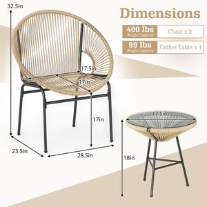 Constructed with sturdy steel pipe featuring high solidness and stability while also being waterproof <br>Made of high-quality plastic rope which has excellent weather resistance and is suitable for outdoor use <br>Chairs with ergonomic backrest for ultra