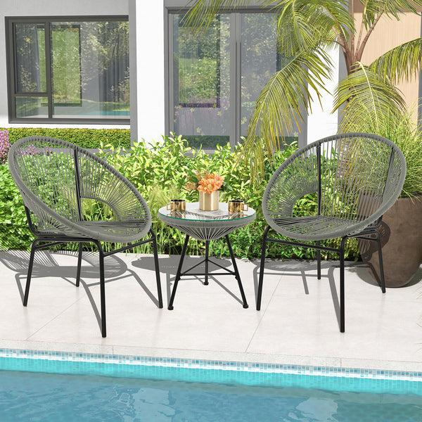 Constructed with sturdy steel pipe featuring high solidness and stability while also being waterproof <br>Made of high-quality plastic rope which has excellent weather resistance and is suitable for outdoor use <br>Chairs with ergonomic backrest for ultra