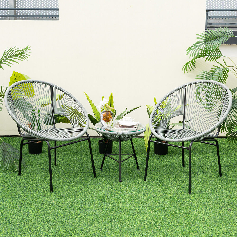 Constructed with sturdy steel pipe featuring high solidness and stability while also being waterproof <br>Made of high-quality plastic rope which has excellent weather resistance and is suitable for outdoor use <br>Chairs with ergonomic backrest for ultra