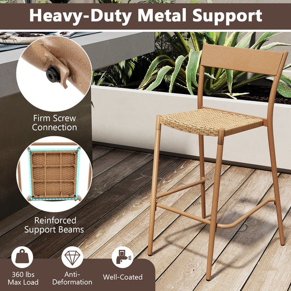Rattan seat is breathable and easy-to-maintain<br>Metal supporting frame is sturdy and non-deformable<br>Slanted backrest and footrest offers a comfy sitting experience<br>Stackable design allows for compact storage<br>Featuring non-slip foot pads to prot