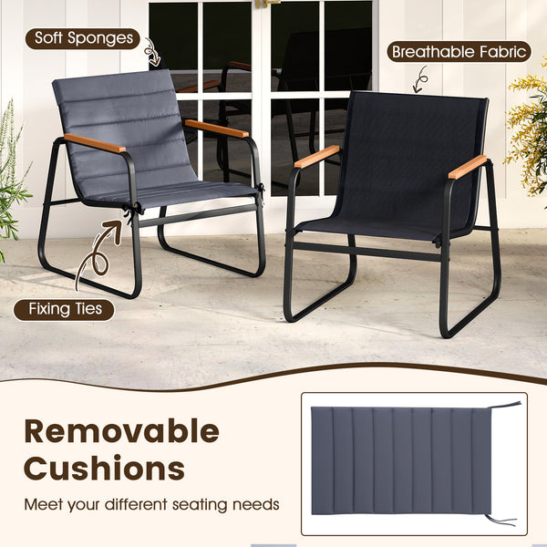 Meet your different seating needs with removable cushions<br>Make you feel comfortable with soft sponges<br>The fixing ties keep the cushions in place<br>Breathable fabric for enhanced comfort<br>Hold up to 330 lbs per chair for reliable support with stur