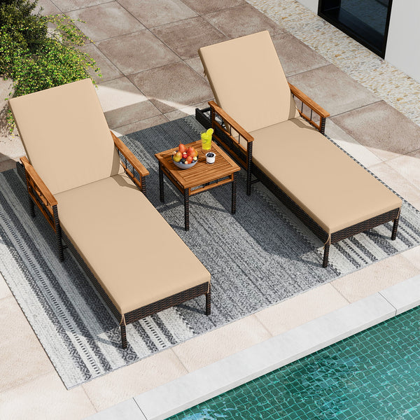 Â Relax at ideal angles with 4-level adjustable backrests<br>Â High-quality PE rattan ensures durability and beauty<br>Â Acacia wood for added sturdiness and elegance to the set<br>Â Soft cushions provide comfort because of fixing ties<br>Â Zip covers mak