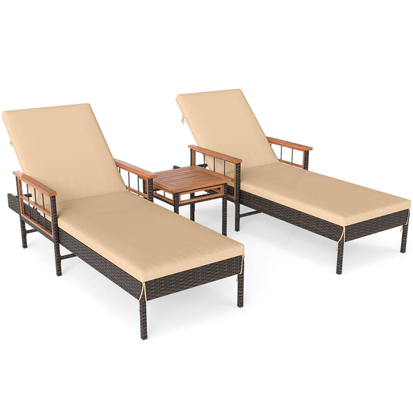 Â Relax at ideal angles with 4-level adjustable backrests<br>Â High-quality PE rattan ensures durability and beauty<br>Â Acacia wood for added sturdiness and elegance to the set<br>Â Soft cushions provide comfort because of fixing ties<br>Â Zip covers mak
