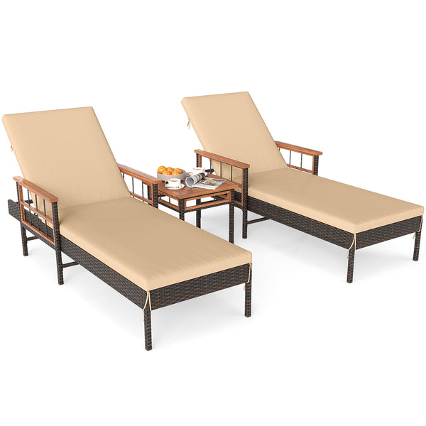 Â Relax at ideal angles with 4-level adjustable backrests<br>Â High-quality PE rattan ensures durability and beauty<br>Â Acacia wood for added sturdiness and elegance to the set<br>Â Soft cushions provide comfort because of fixing ties<br>Â Zip covers mak