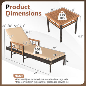 Â Relax at ideal angles with 4-level adjustable backrests<br>Â High-quality PE rattan ensures durability and beauty<br>Â Acacia wood for added sturdiness and elegance to the set<br>Â Soft cushions provide comfort because of fixing ties<br>Â Zip covers mak