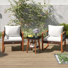 Back and seat cushions filled with soft sponge for added comfort<br>Smooth zippers make it easy to detach and wash the cushion covers<br>Selected acacia wood for sturdy construction and natural beauty<br>Built for lasting use with hand-woven and sun-proof
