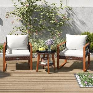 Back and seat cushions filled with soft sponge for added comfort<br>Smooth zippers make it easy to detach and wash the cushion covers<br>Selected acacia wood for sturdy construction and natural beauty<br>Built for lasting use with hand-woven and sun-proof