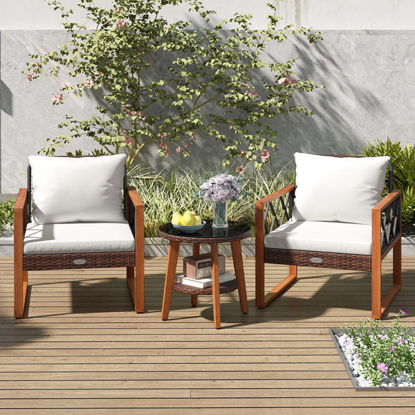 Back and seat cushions filled with soft sponge for added comfort<br>Smooth zippers make it easy to detach and wash the cushion covers<br>Selected acacia wood for sturdy construction and natural beauty<br>Built for lasting use with hand-woven and sun-proof