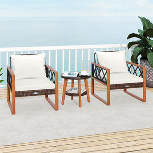 Back and seat cushions filled with soft sponge for added comfort<br>Smooth zippers make it easy to detach and wash the cushion covers<br>Selected acacia wood for sturdy construction and natural beauty<br>Built for lasting use with hand-woven and sun-proof