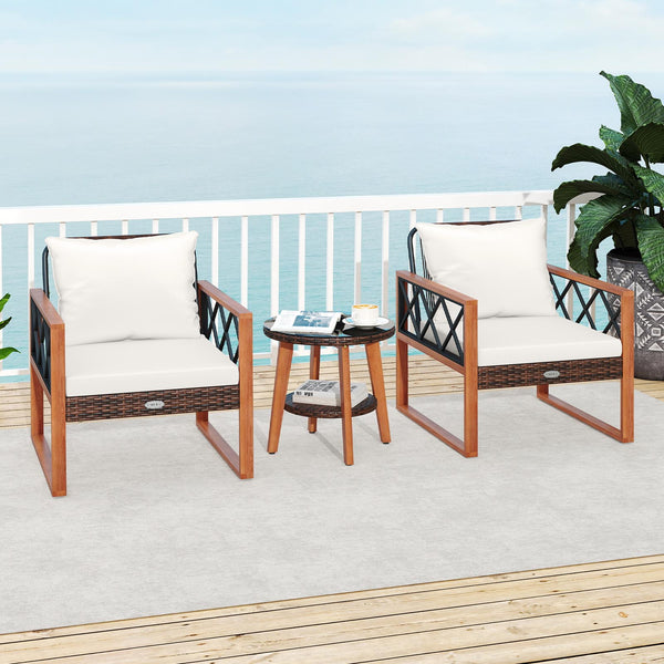 Back and seat cushions filled with soft sponge for added comfort<br>Smooth zippers make it easy to detach and wash the cushion covers<br>Selected acacia wood for sturdy construction and natural beauty<br>Built for lasting use with hand-woven and sun-proof